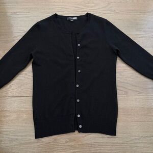 Ann Taylor Cashmere Black Crewneck Cardigan